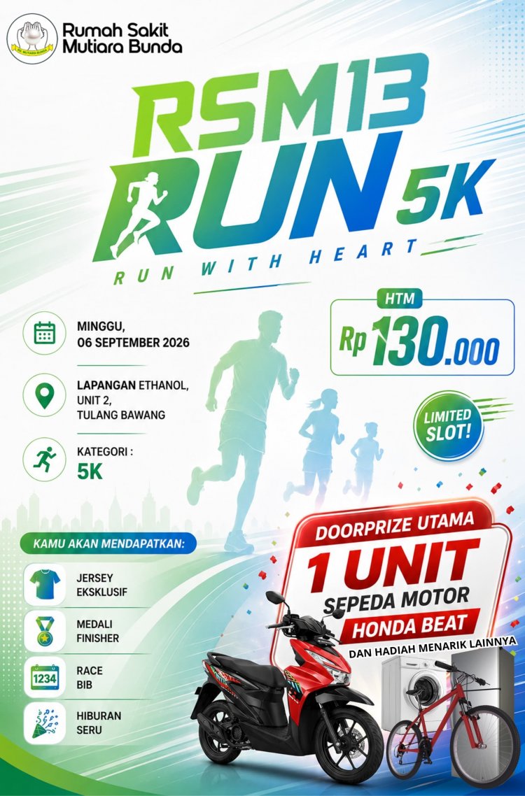 ​Sambut HUT ke-13, RS Mutiara Bunda Gelar RSMB RUN 5K Bertabur Doorprize Utama Motor